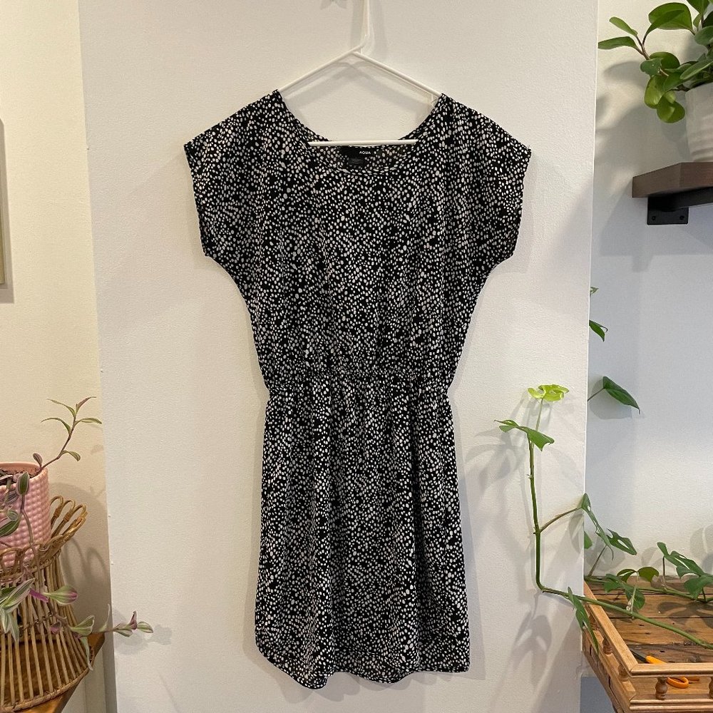 AQUA Black and White Dot Dress